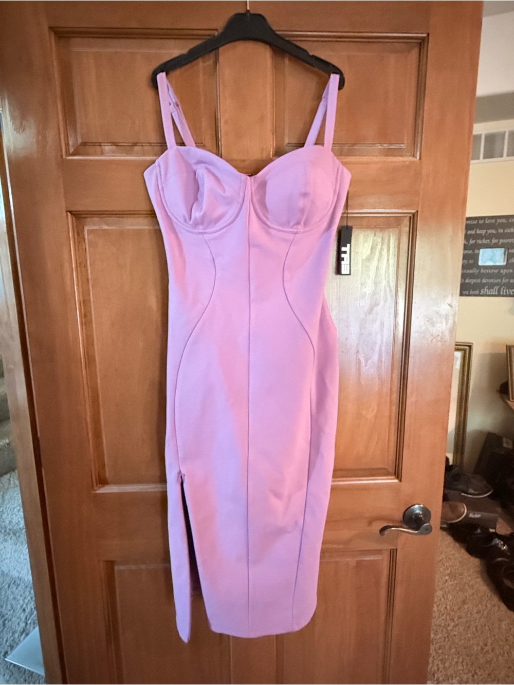 TA3 Lushy Pink Bustier Midi Dress with Side Zipper Slit